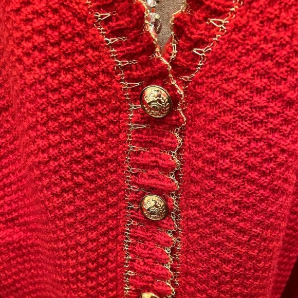 POL Red Button Front Cardigan with Sparkly Gold Trim - Picture 14 of 16